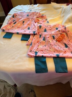 Pink  Forest Tunic with Teal Leggings Set New with tags
